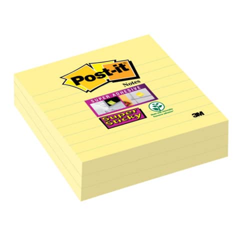 Foglietti riposizionabili Post-it® Super Sticky XL a righe 10x10 cm 70 ff Giallo Canary™  conf. da 3 - 675-SS3-CY-EU